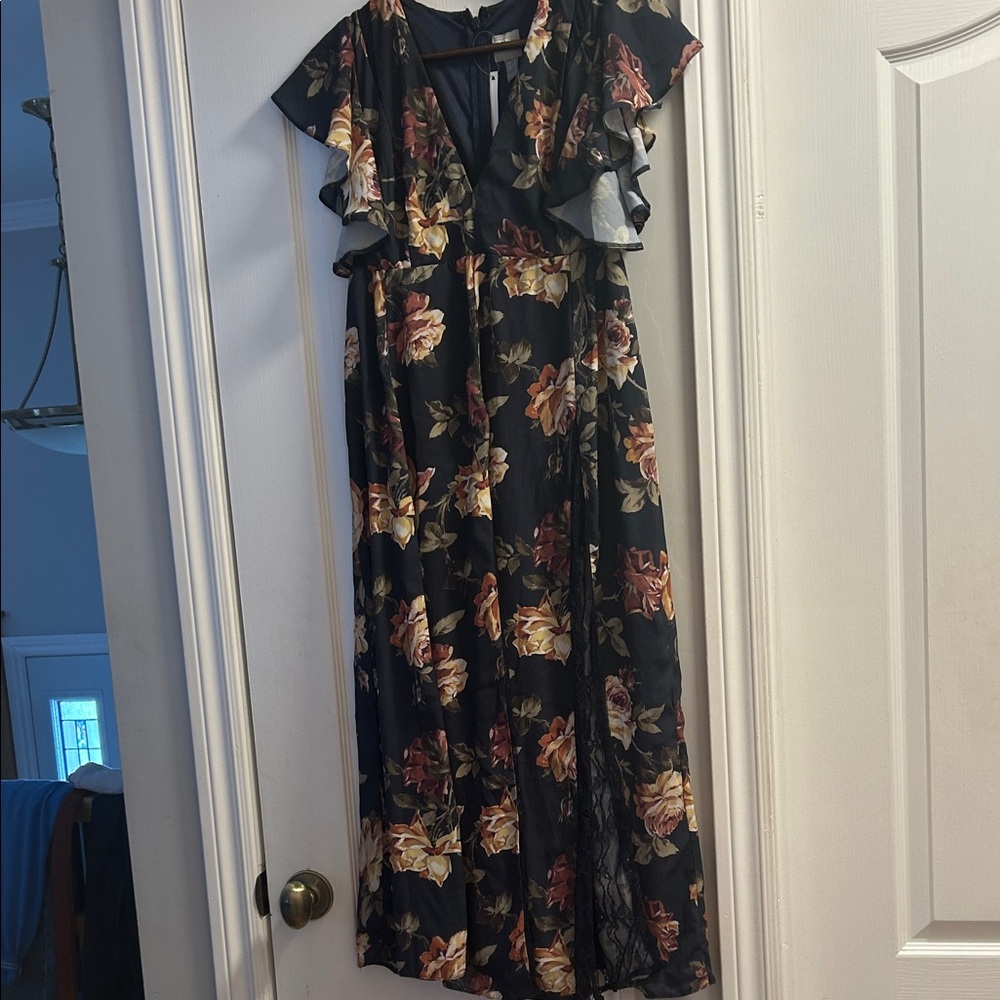 ASOS Maternity Black Floral Ruffle Maxi Dress